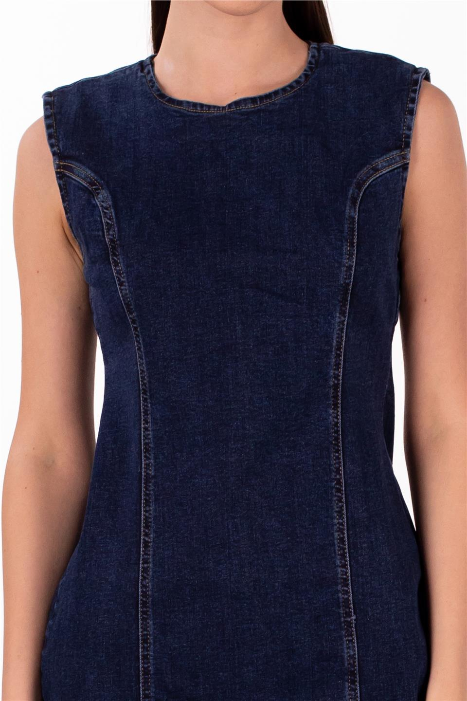 Kolsuz midi denim elbise-1000 Rins Yıkama