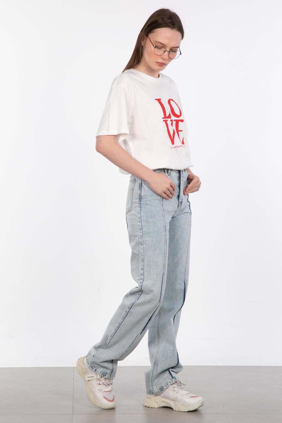 Love baskılı basıc t-shirt-3088 Beyaz