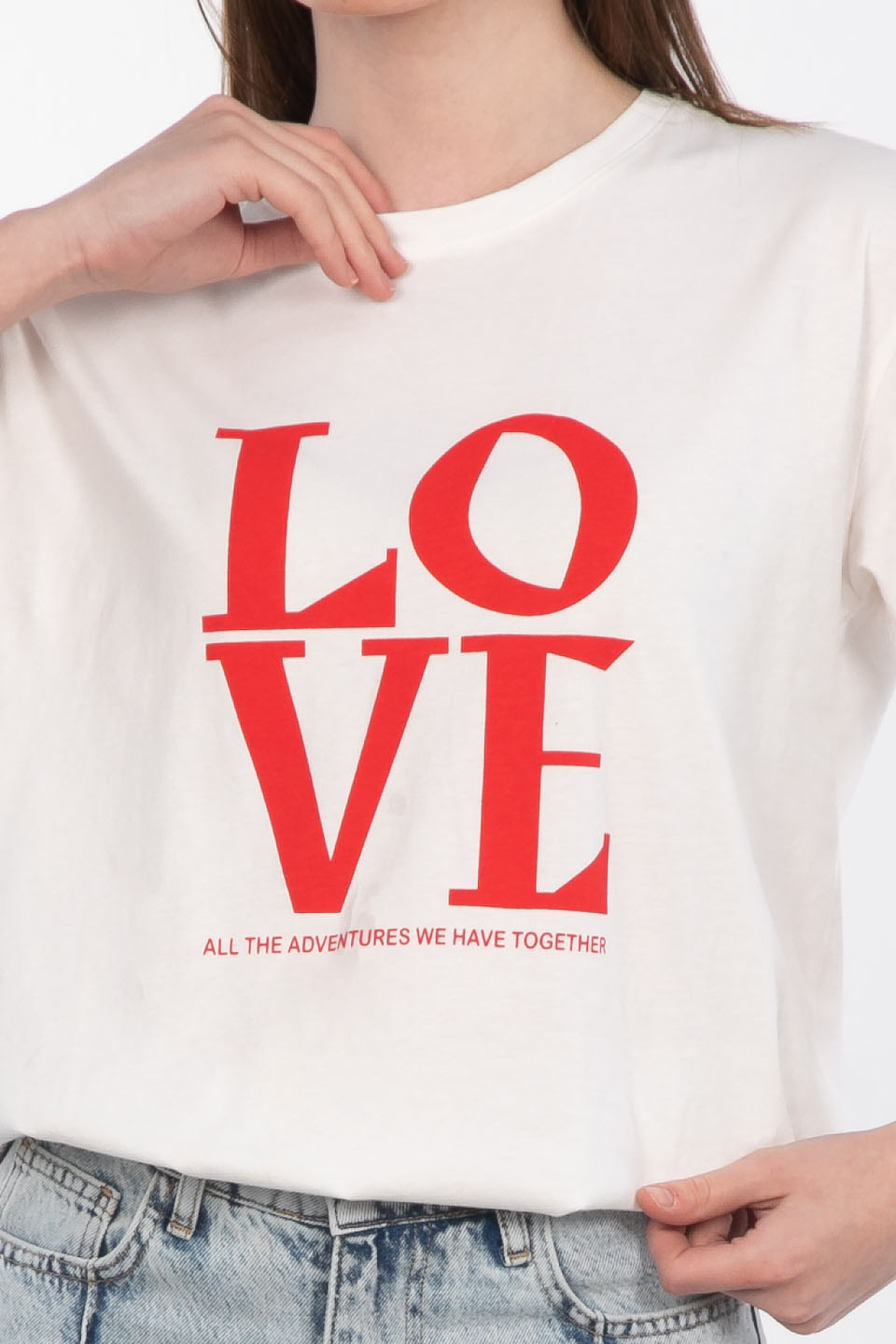 Love baskılı basıc t-shirt-3088 Beyaz