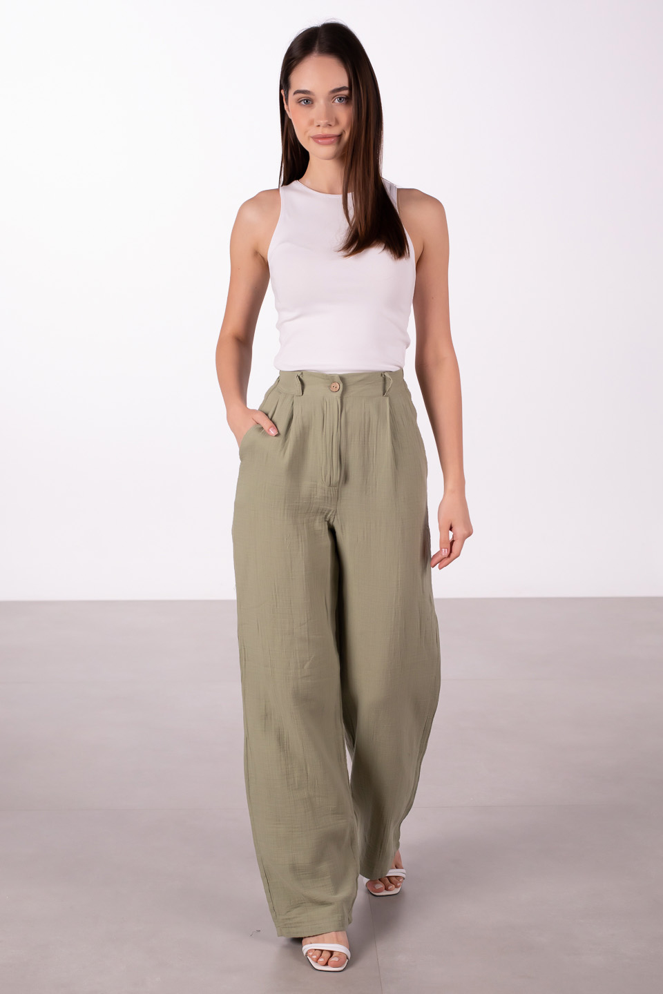 Müslin palazzo pantolon-2313 SUMMER Olive