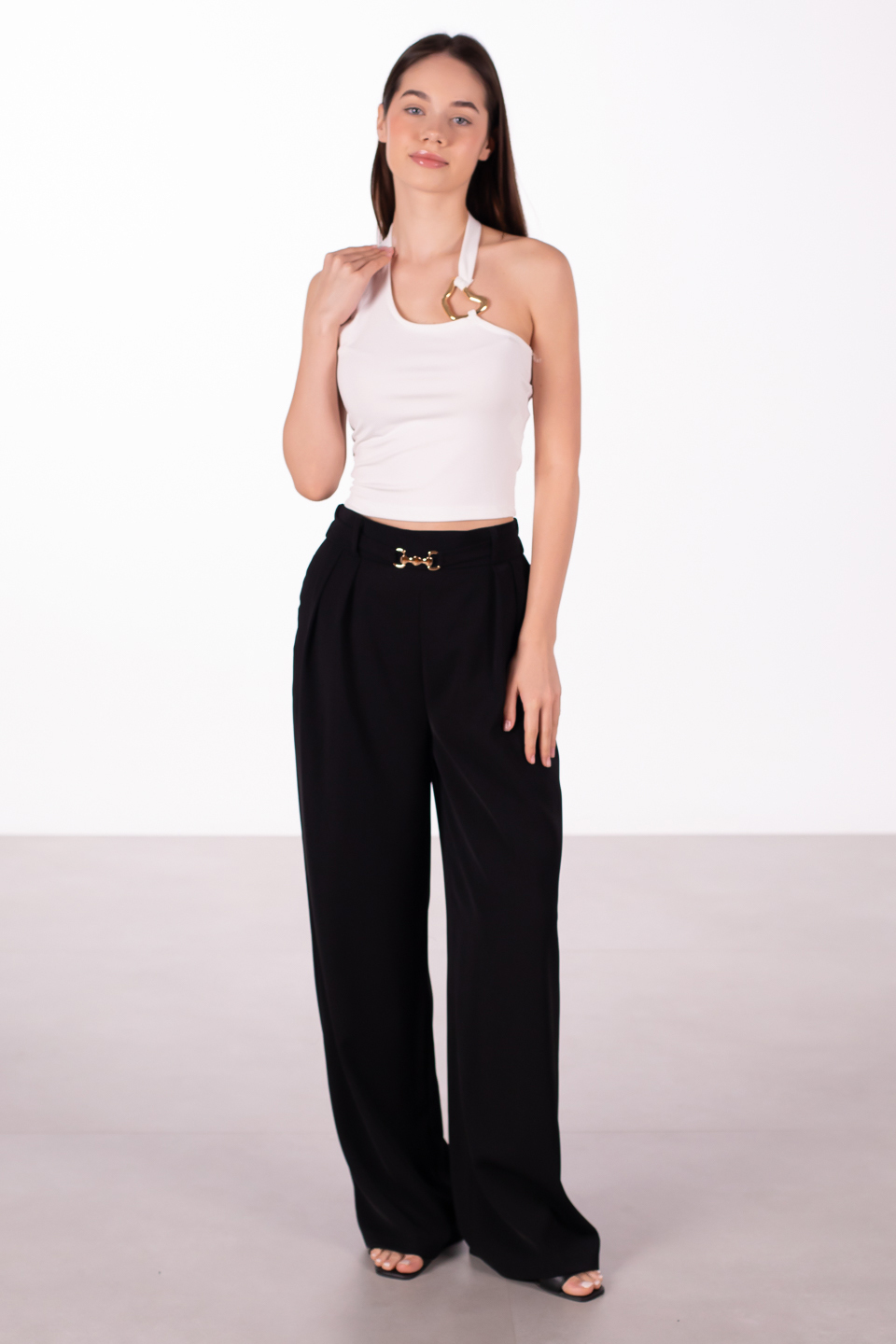Omuz aksesuarlı bluz-2382 Beyaz