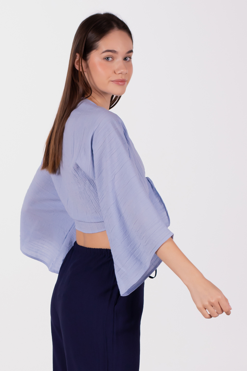 Önü bağlamalı yarasa kol bluz-6831-1 Bebe Mavi