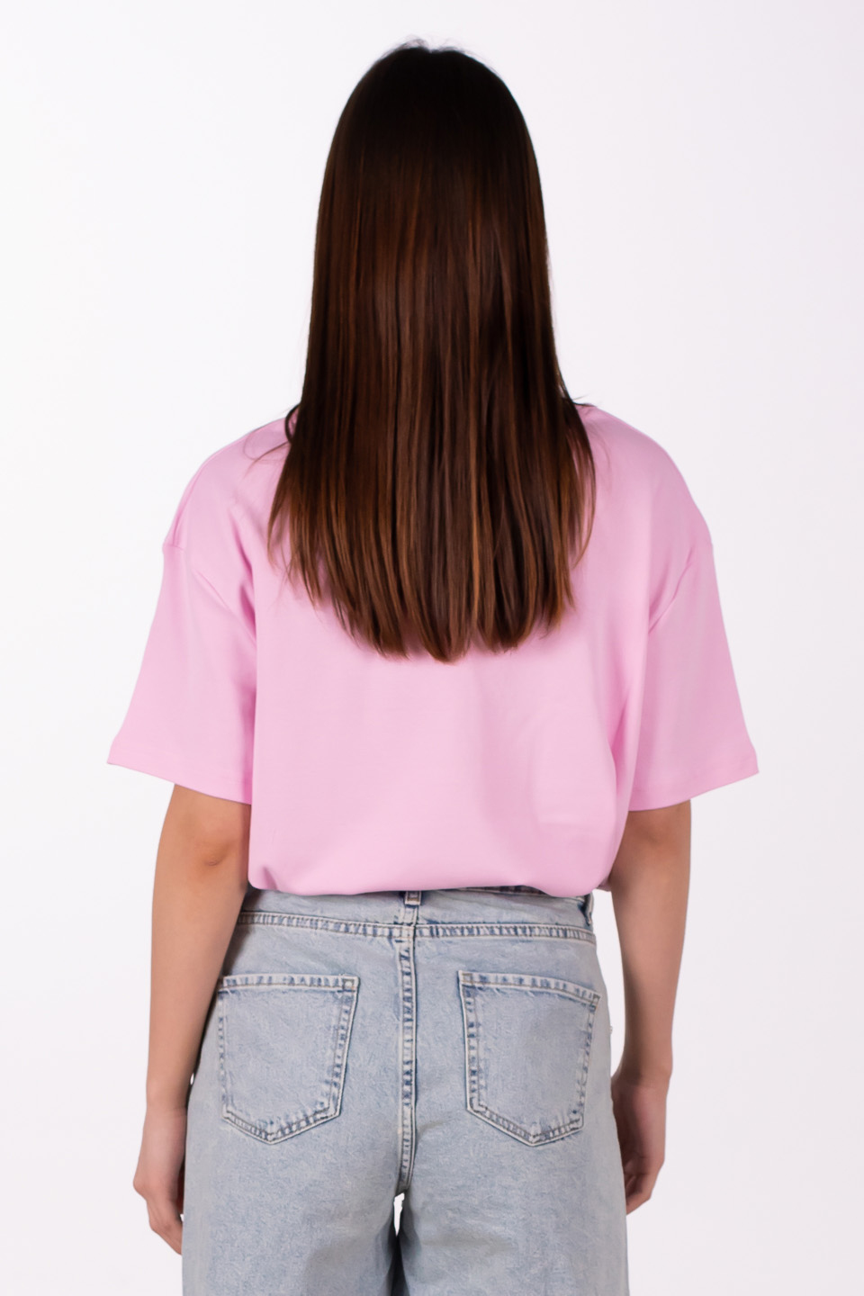 Önü yazılı kurdele detaylı t-shirt-10308 Açık Pembe