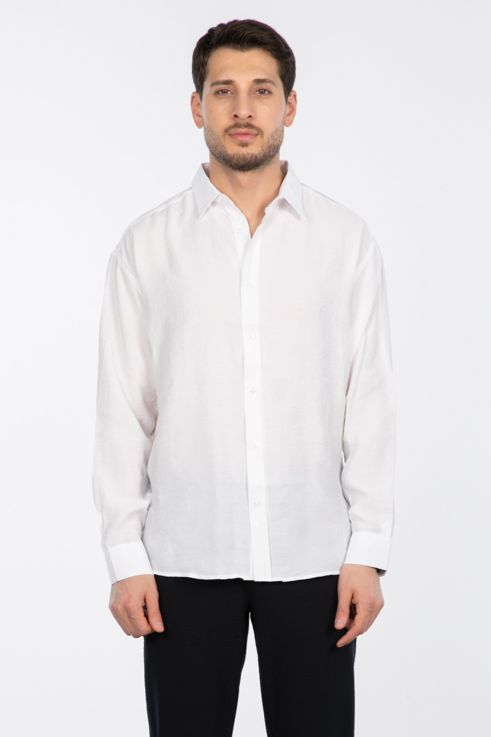 Oversize modal gömlek-9034 Beyaz