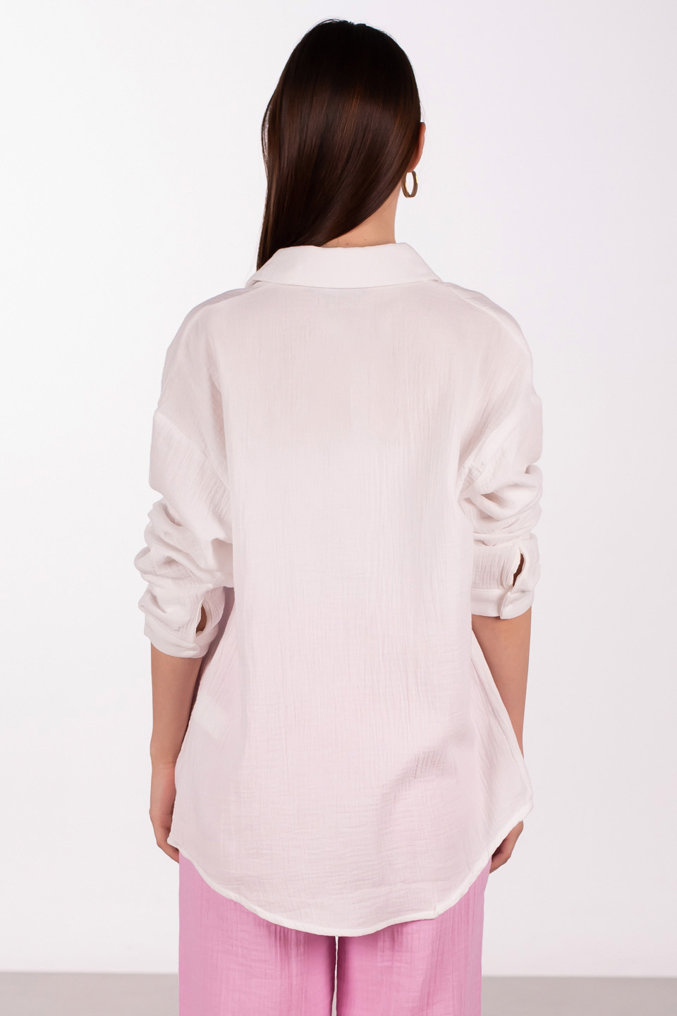 Oversize pamuklu gömlek-4806 Beyaz