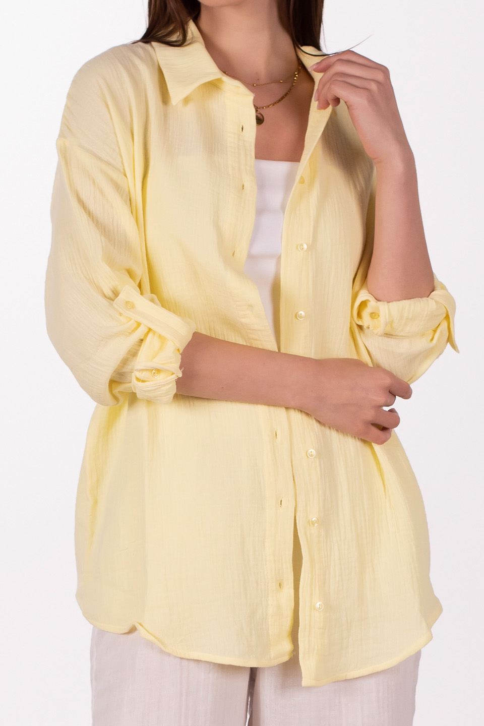 Oversize pamuklu gömlek-4806 Sarı