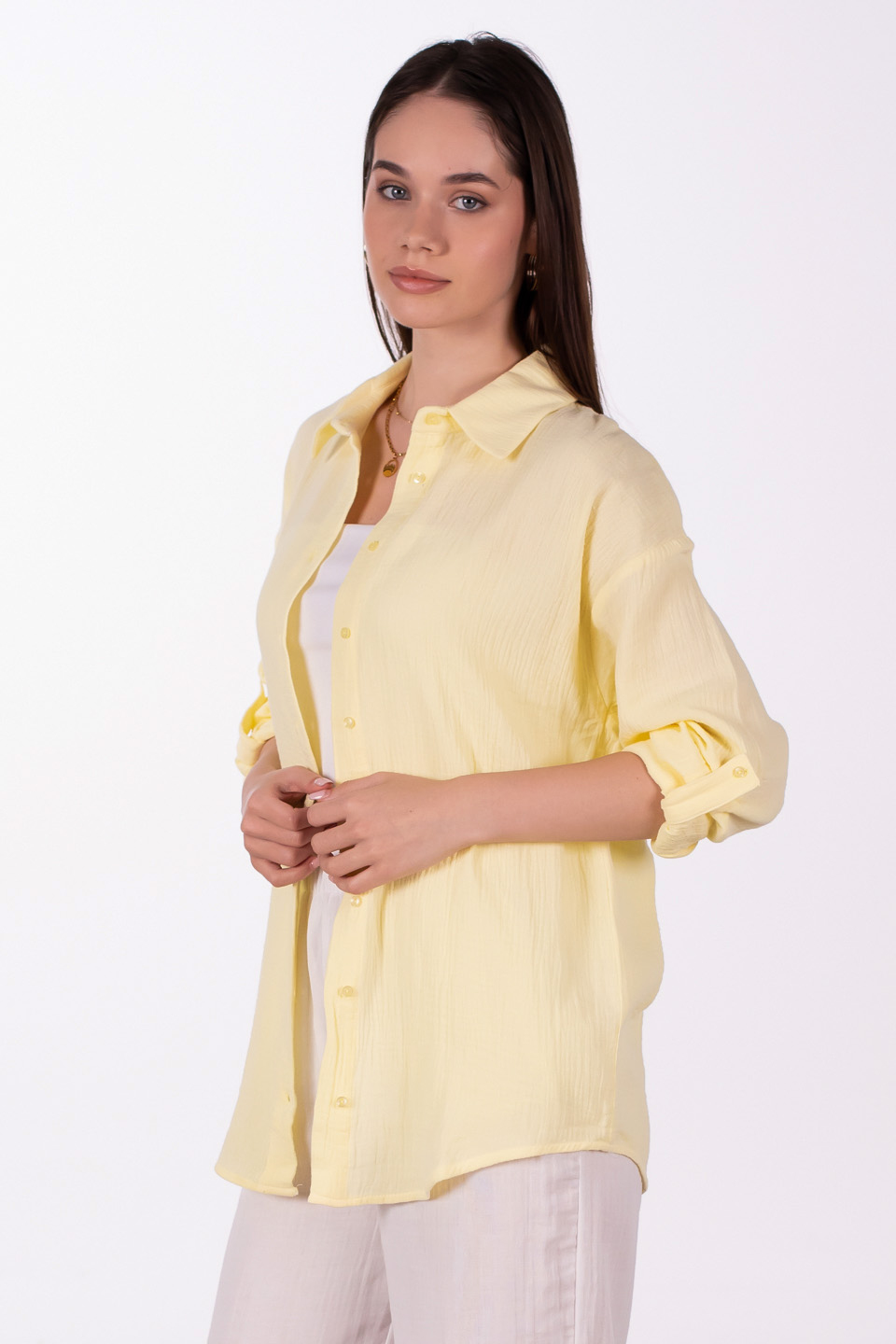 Oversize pamuklu gömlek-4806 Sarı