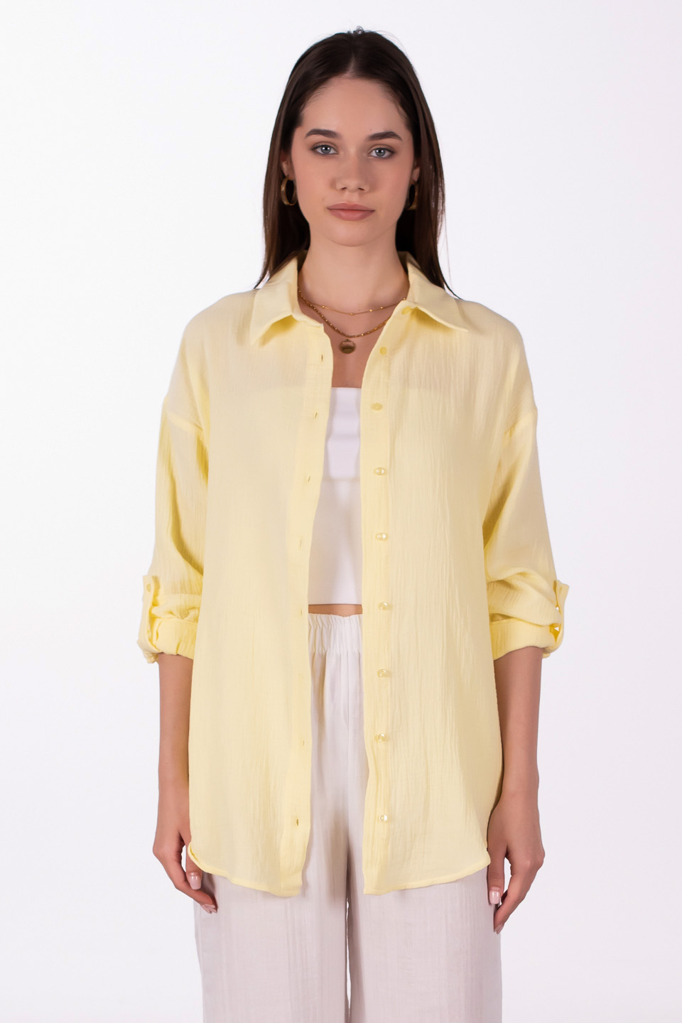 Oversize pamuklu gömlek-4806 Sarı