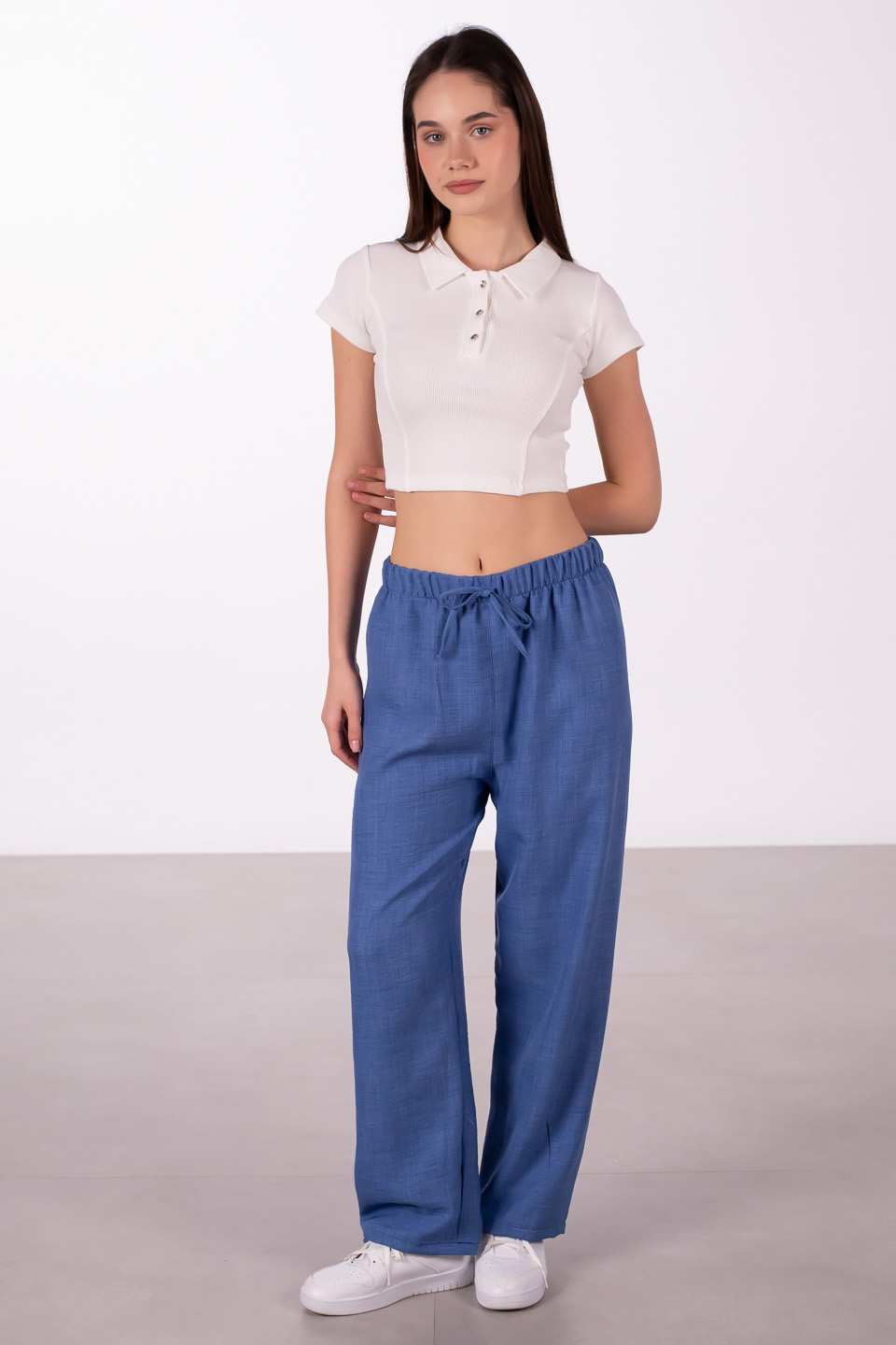 Polo yaka crop body-DVN1003 Ekru