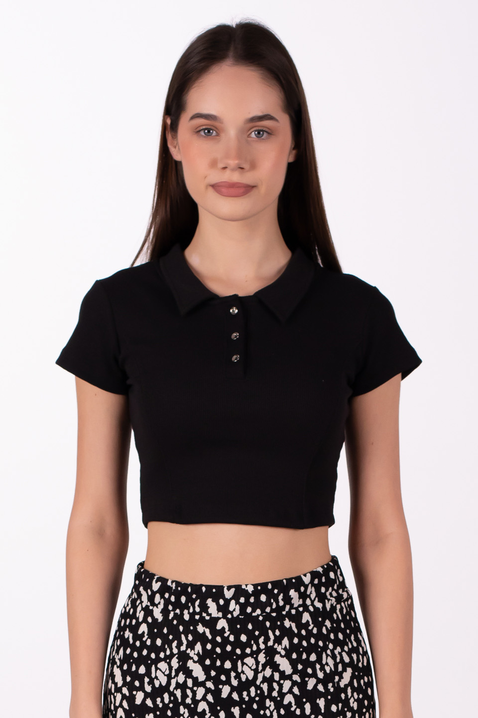 Polo yaka crop body-DVN1003 Siyah