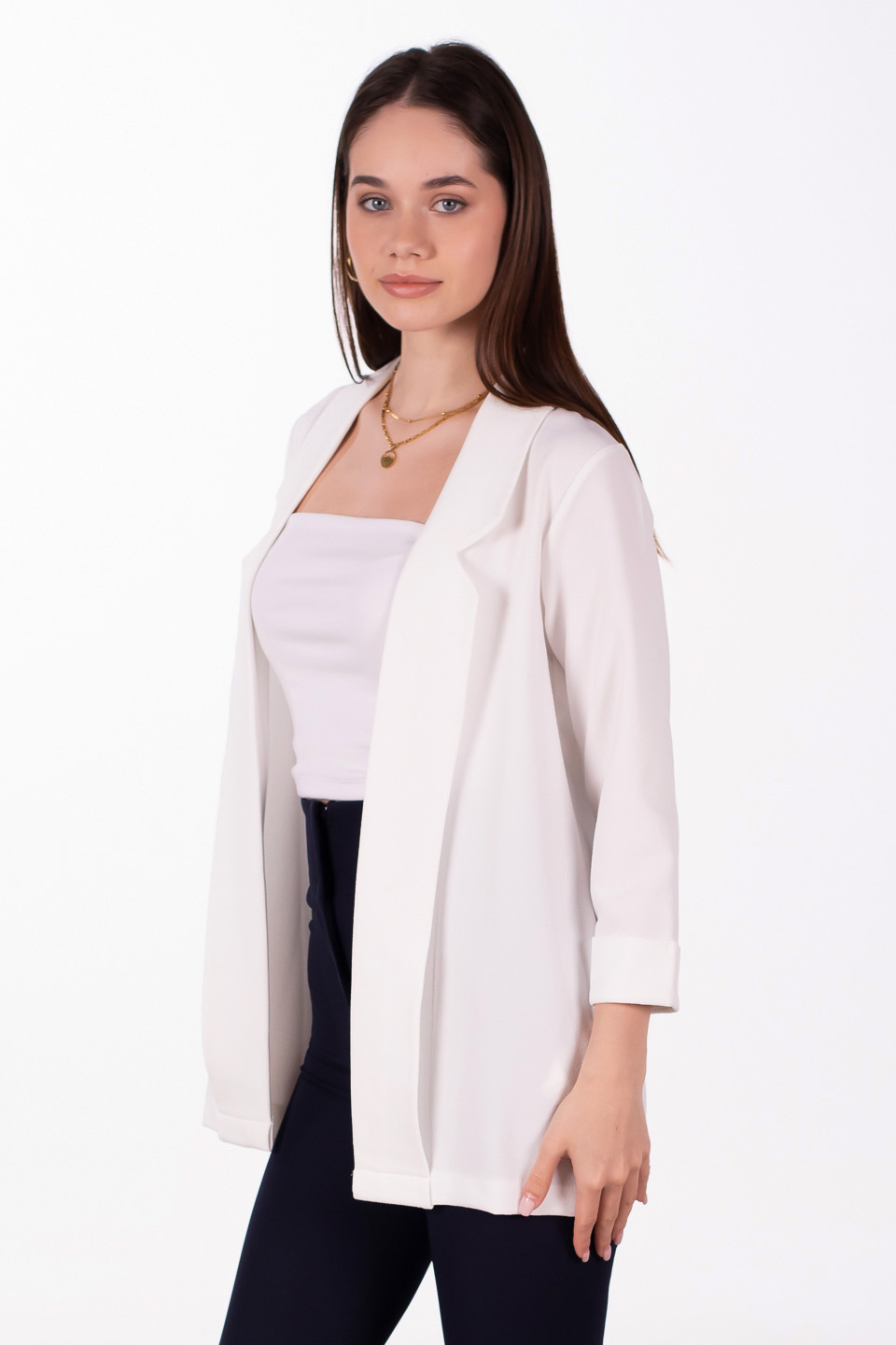 Şal yaka ceket-4722 Beyaz