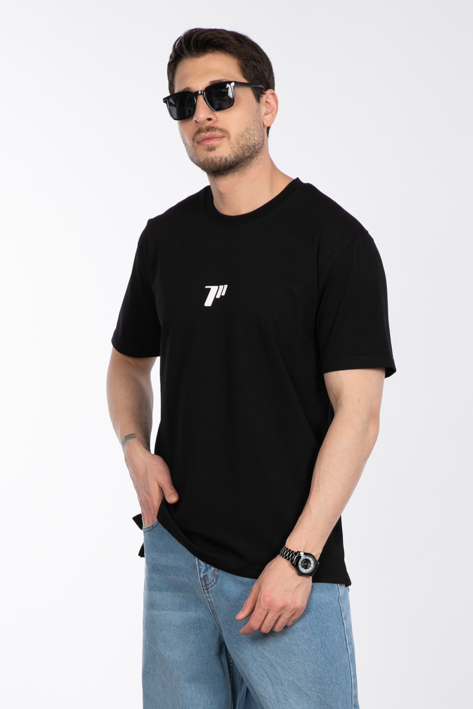 Sayı baskılı t-shirt-2927 Siyah