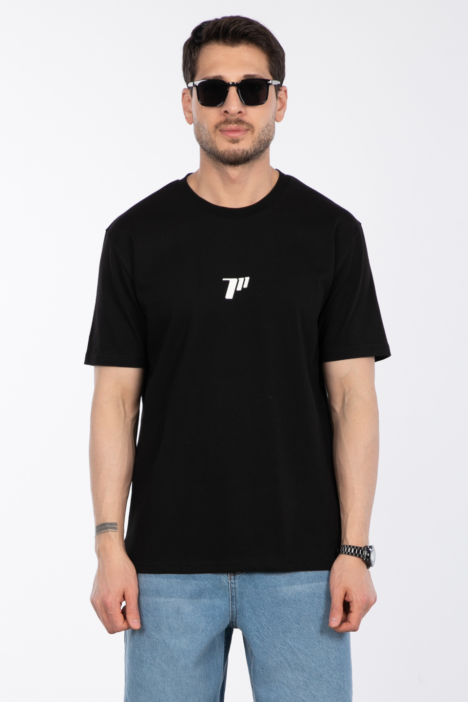Sayı baskılı t-shirt-2927 Siyah