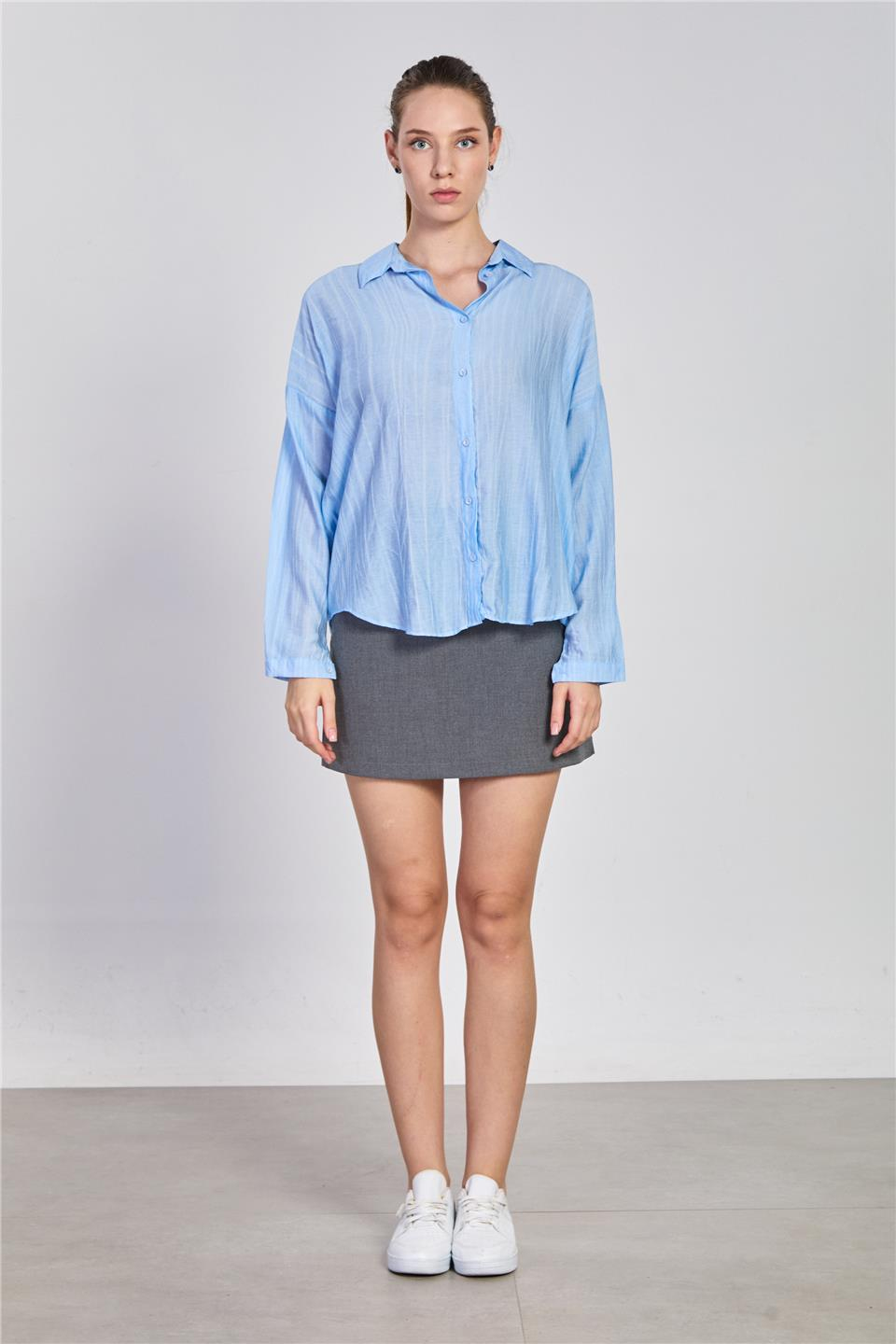 Sıena yıkamalı oversize gömlek-25-133 B.Mavi