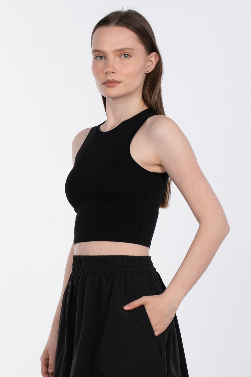 Sıfır kol crop body-R318 Siyah