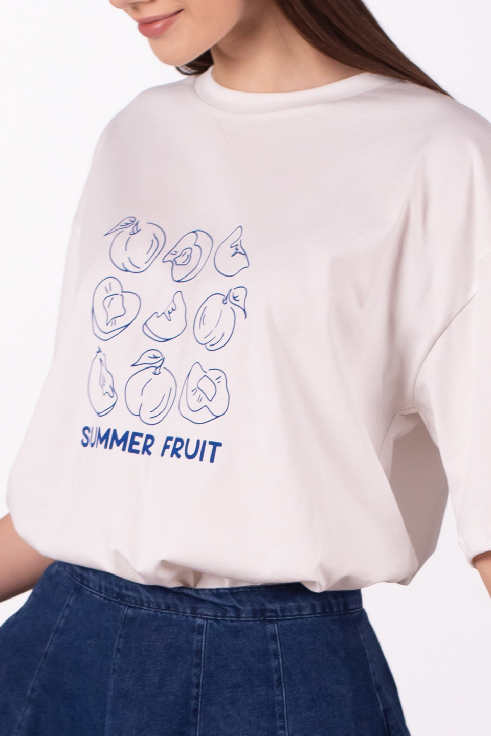 Summer fruıt yazılı t-shirt-83-967 Beyaz