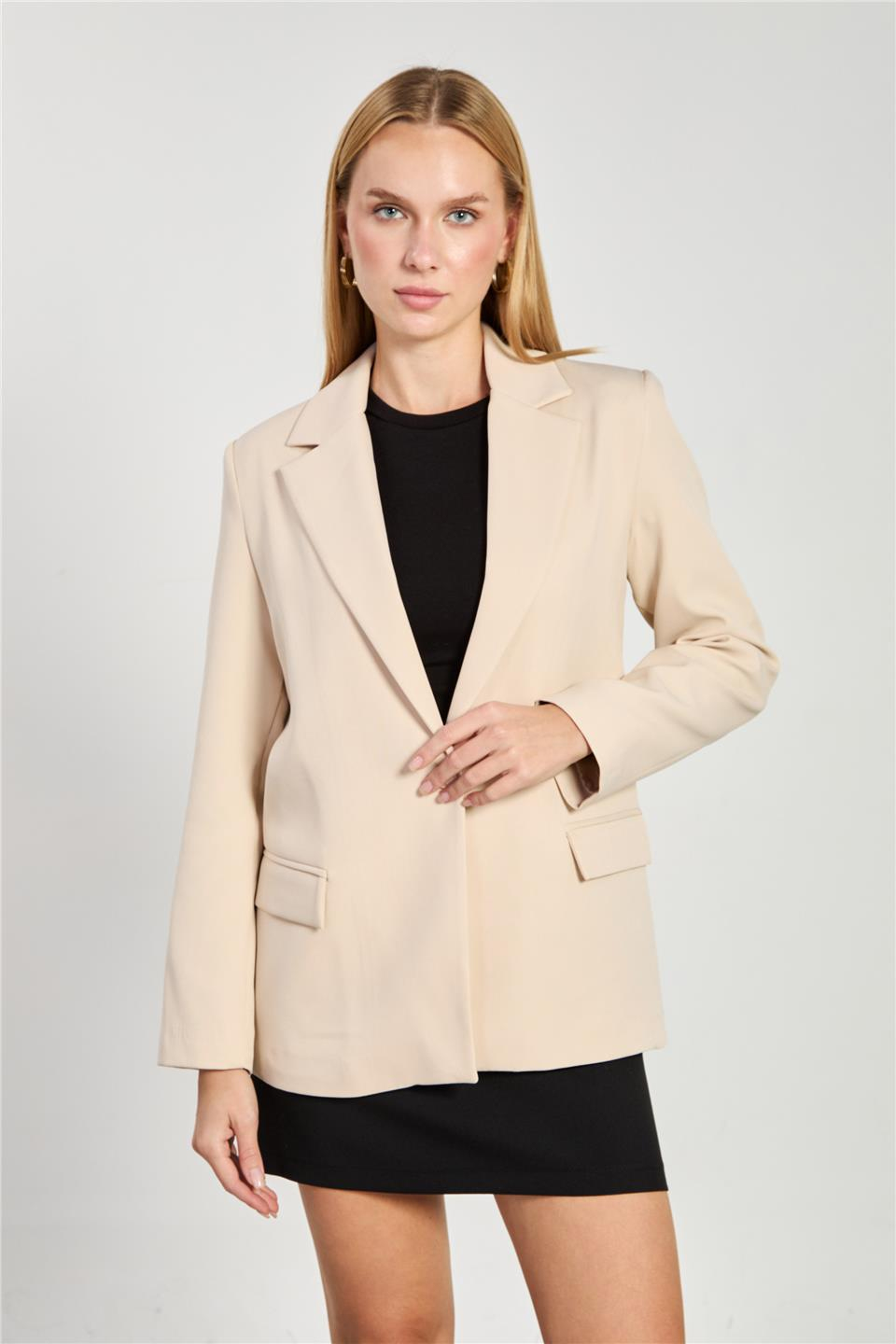 Tek düğmeli blazer ceket-2787 Çakıl Taşı