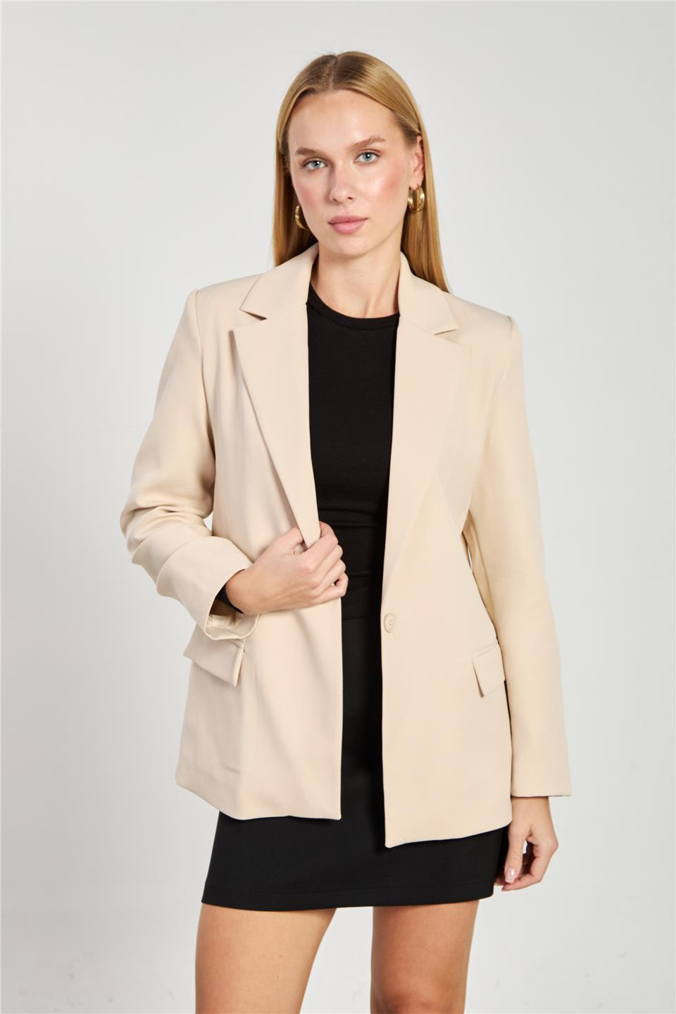 Tek düğmeli blazer ceket-2787 Çakıl Taşı
