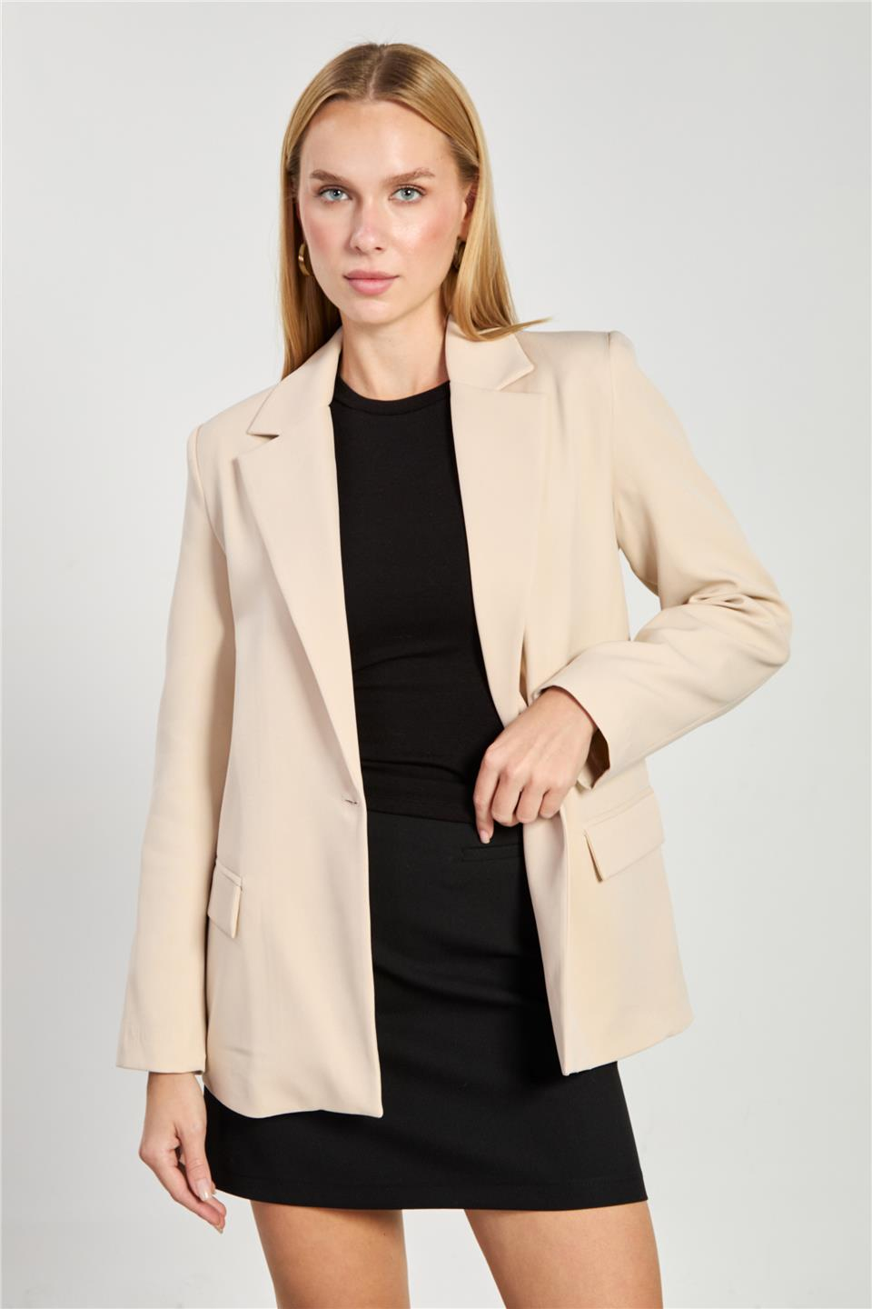 Tek düğmeli blazer ceket-2787 Çakıl Taşı