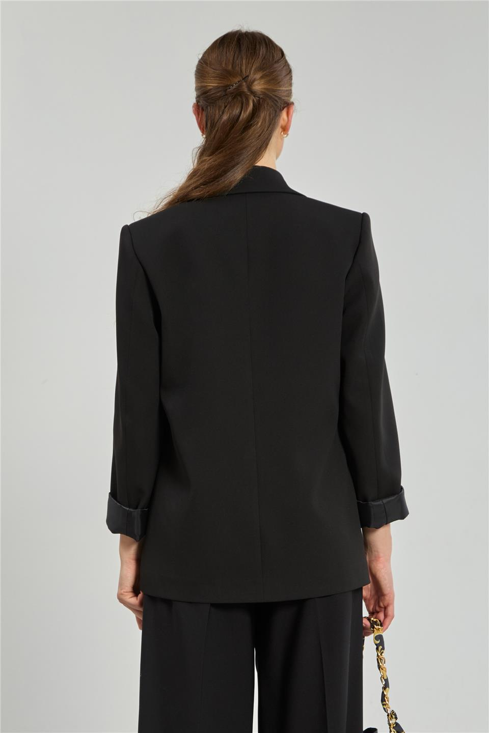 Tek düğmeli blazer ceket-2787 Siyah