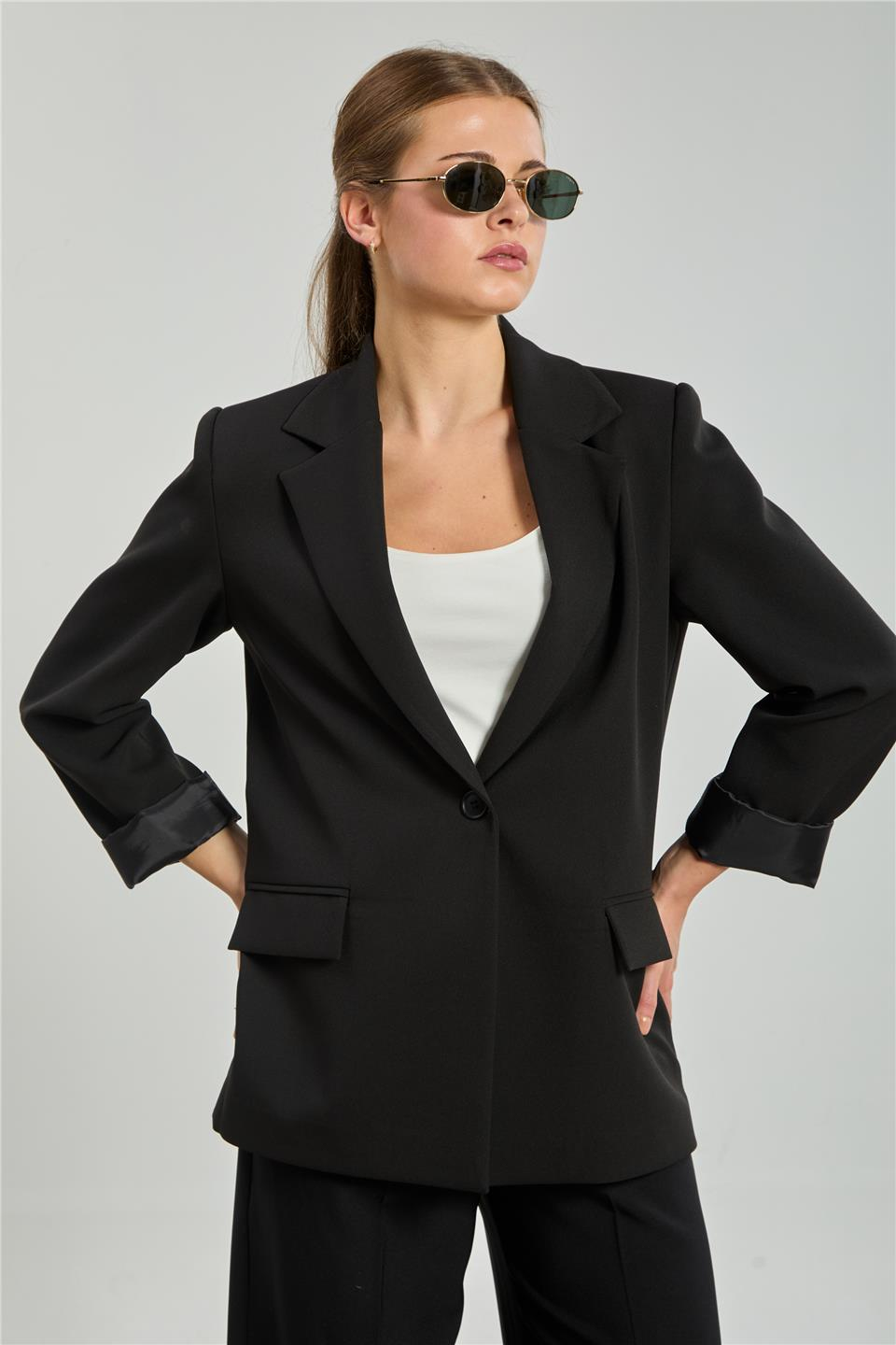 Tek düğmeli blazer ceket-2787 Siyah