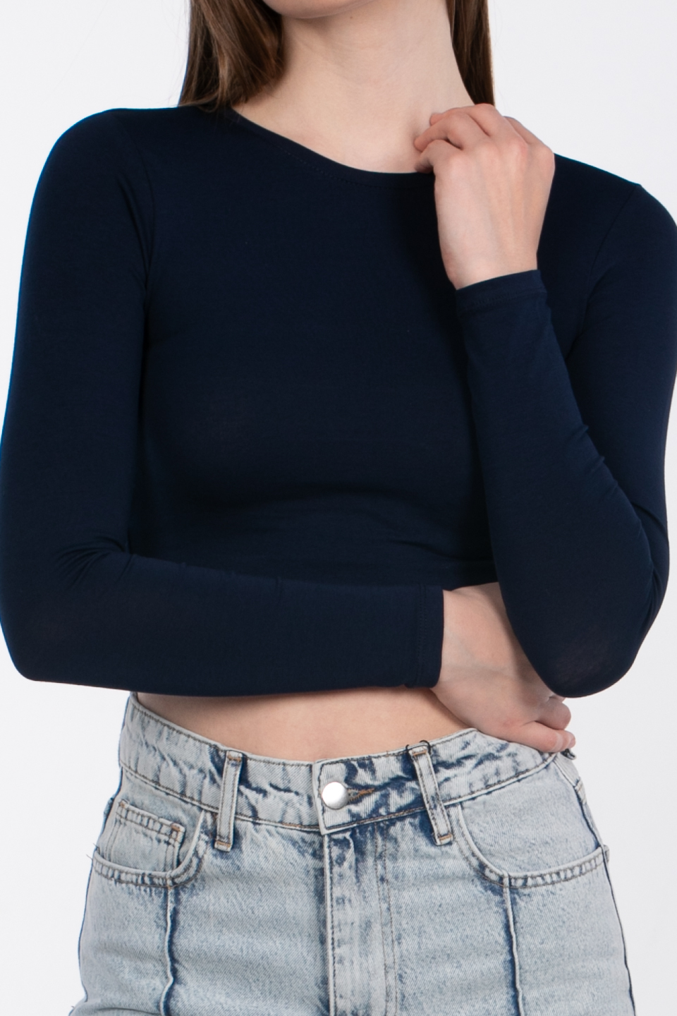 Uzun kol crop body-R990 Lacivert