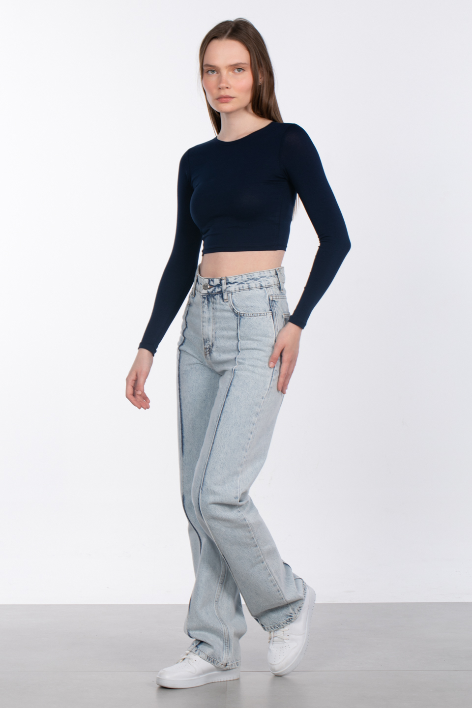 Uzun kol crop body-R990 Lacivert