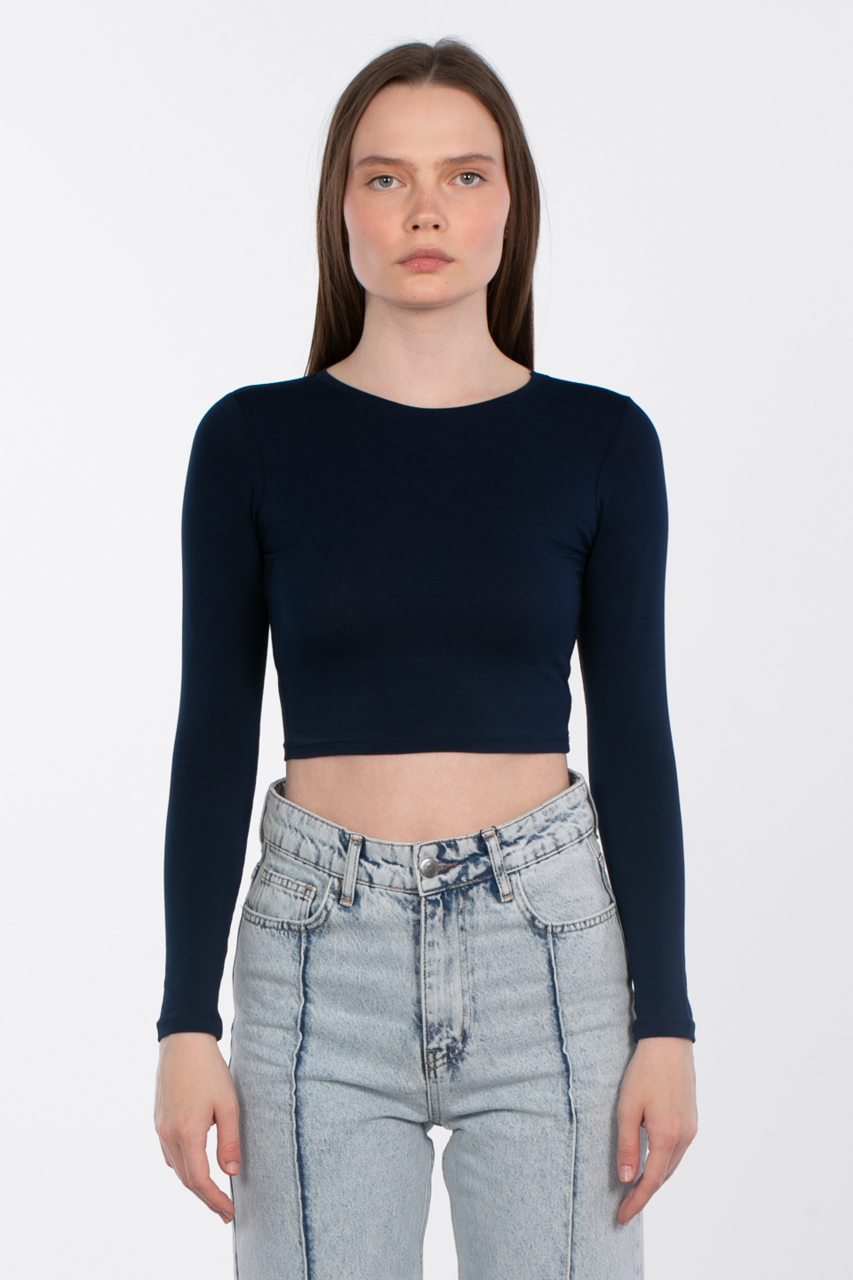 Uzun kol crop body-R990 Lacivert