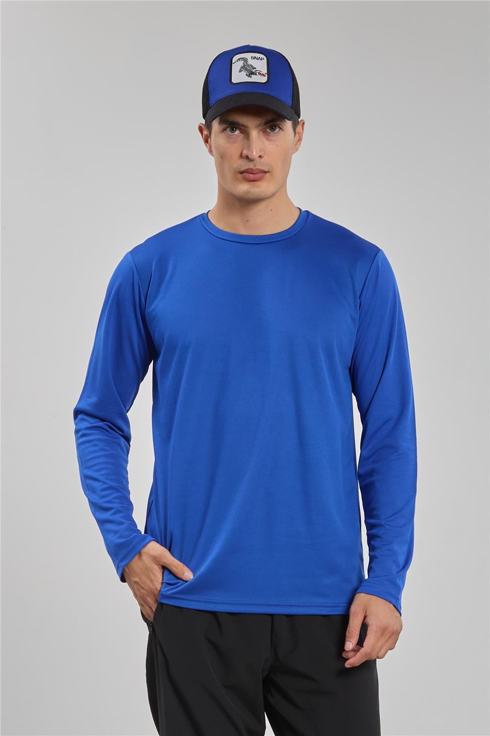 Uzun kollu sporcu t-shirt-THOR Mavi