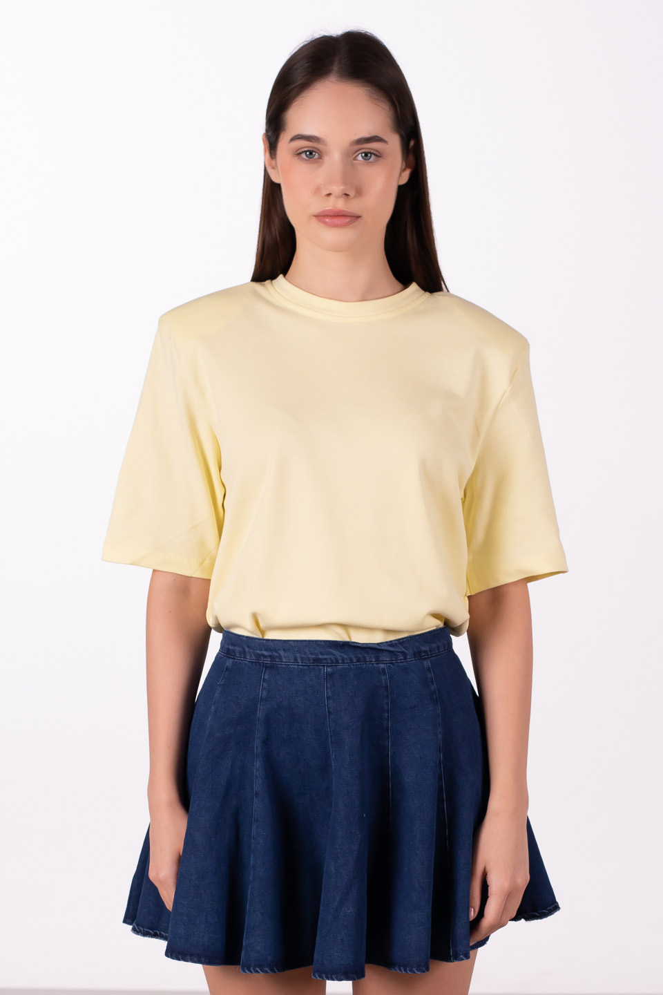Vatkalı kısa kol t-shirt-5517 Bebe Sarı