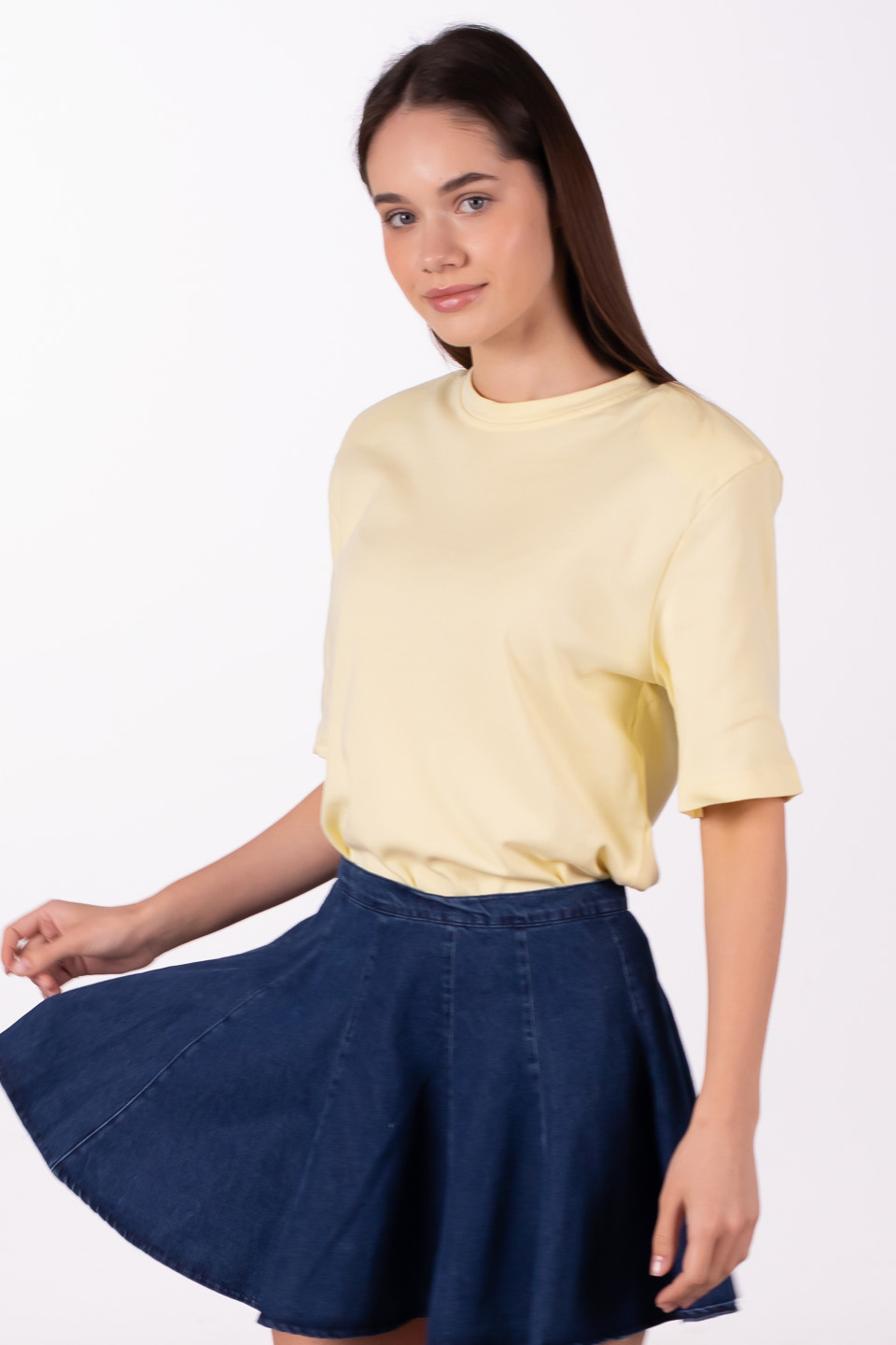 Vatkalı kısa kol t-shirt-5517 Bebe Sarı