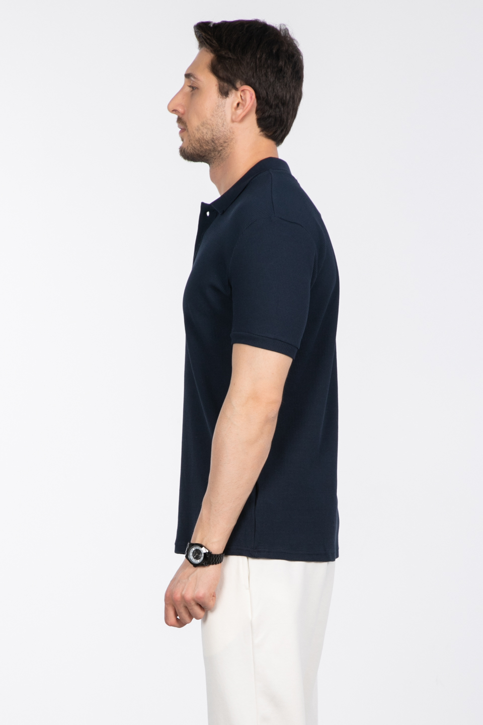 Waffle Polo Yaka T-Shirt - İndigo