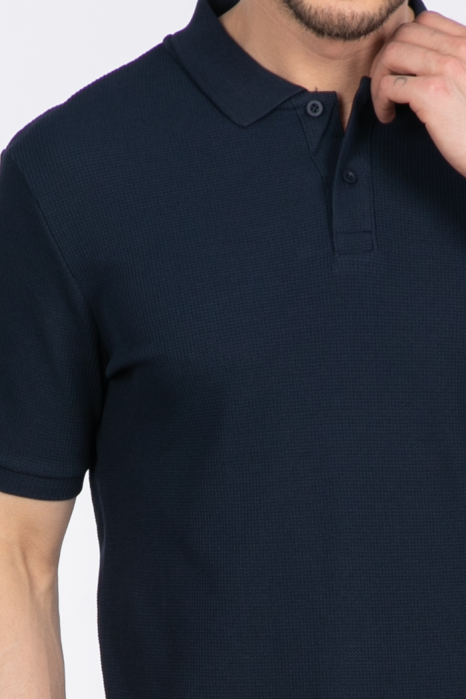 Waffle Polo Yaka T-Shirt - İndigo