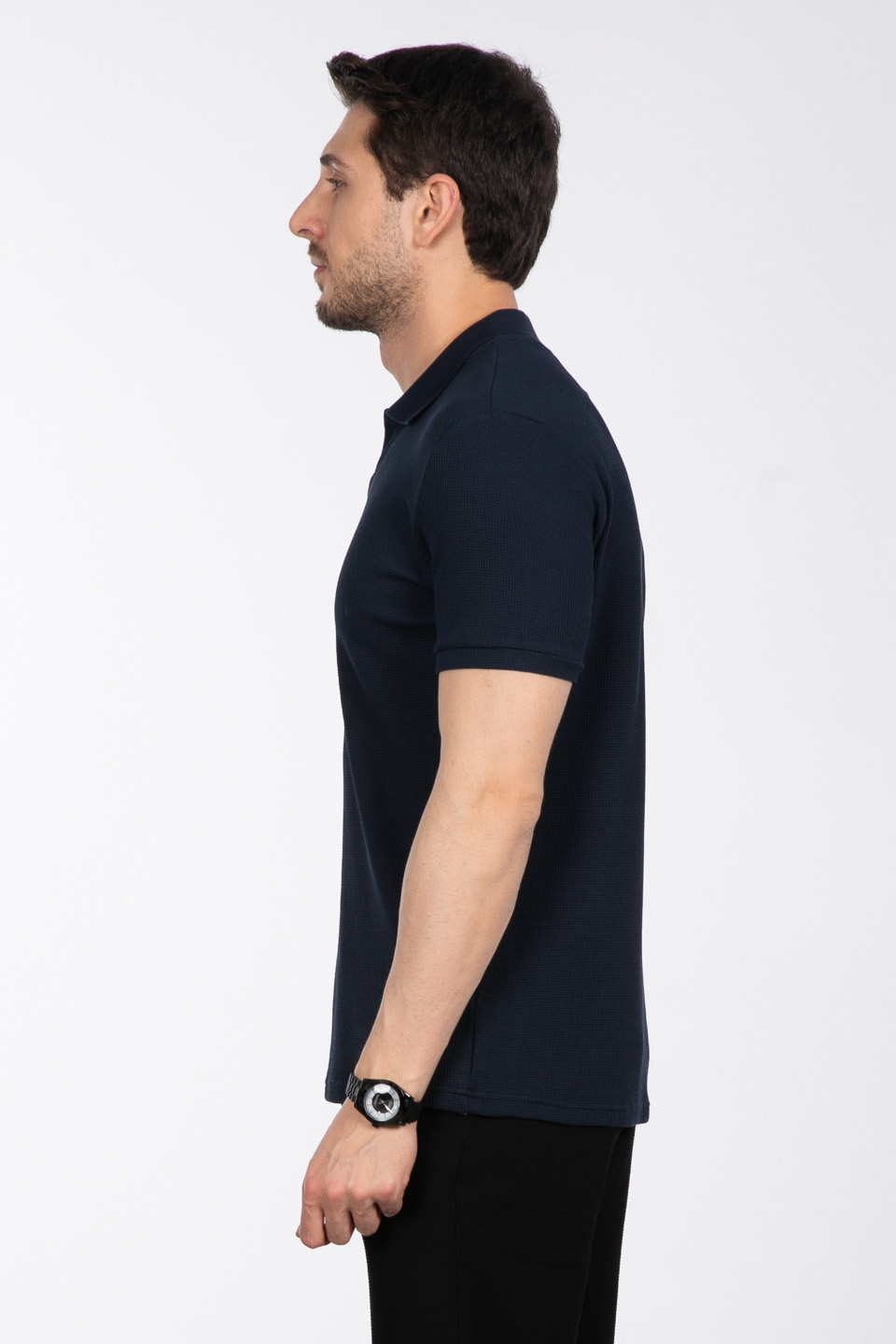 Waffle yakalı t-shirt-2645 İndigo