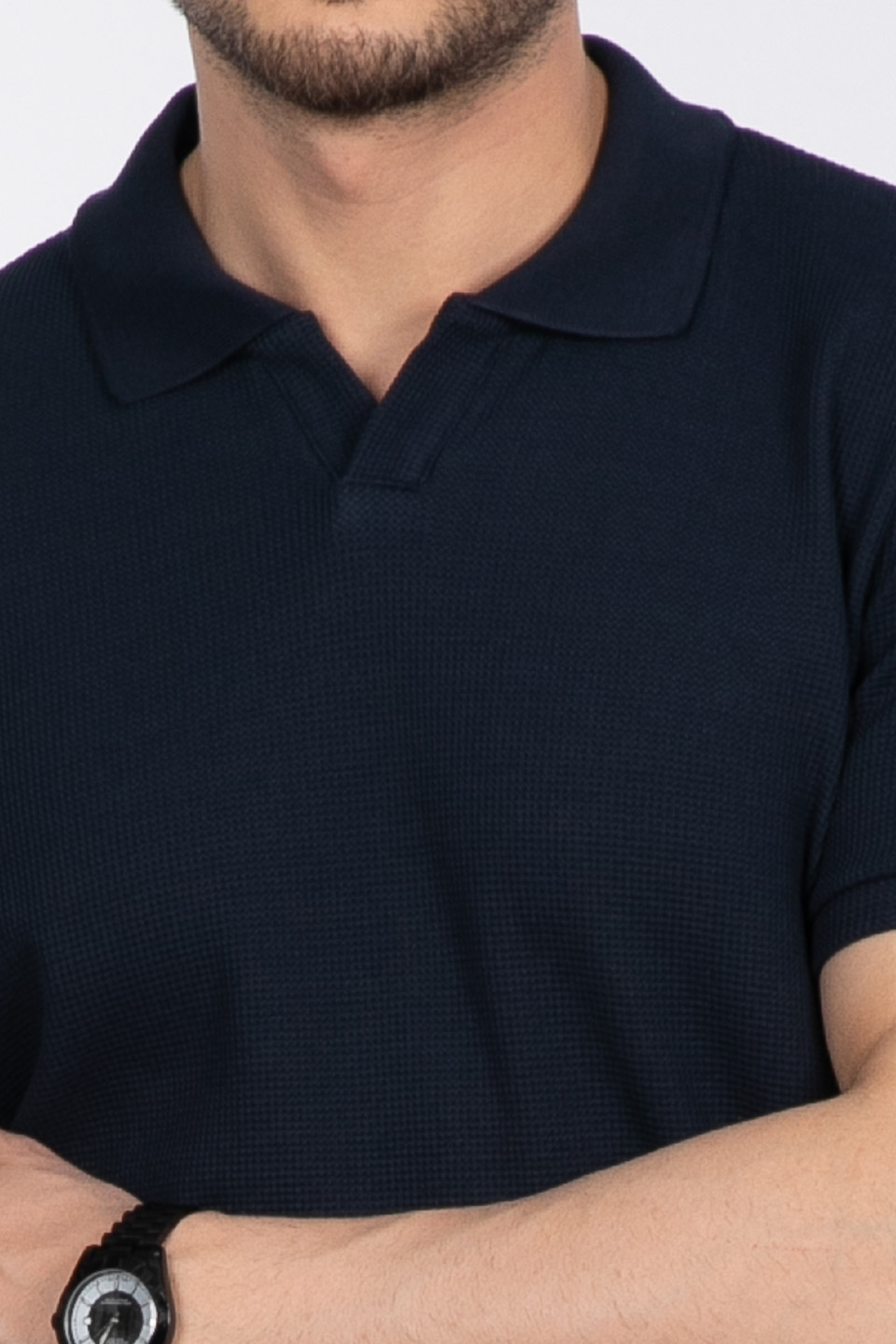 Waffle yakalı t-shirt-2645 İndigo