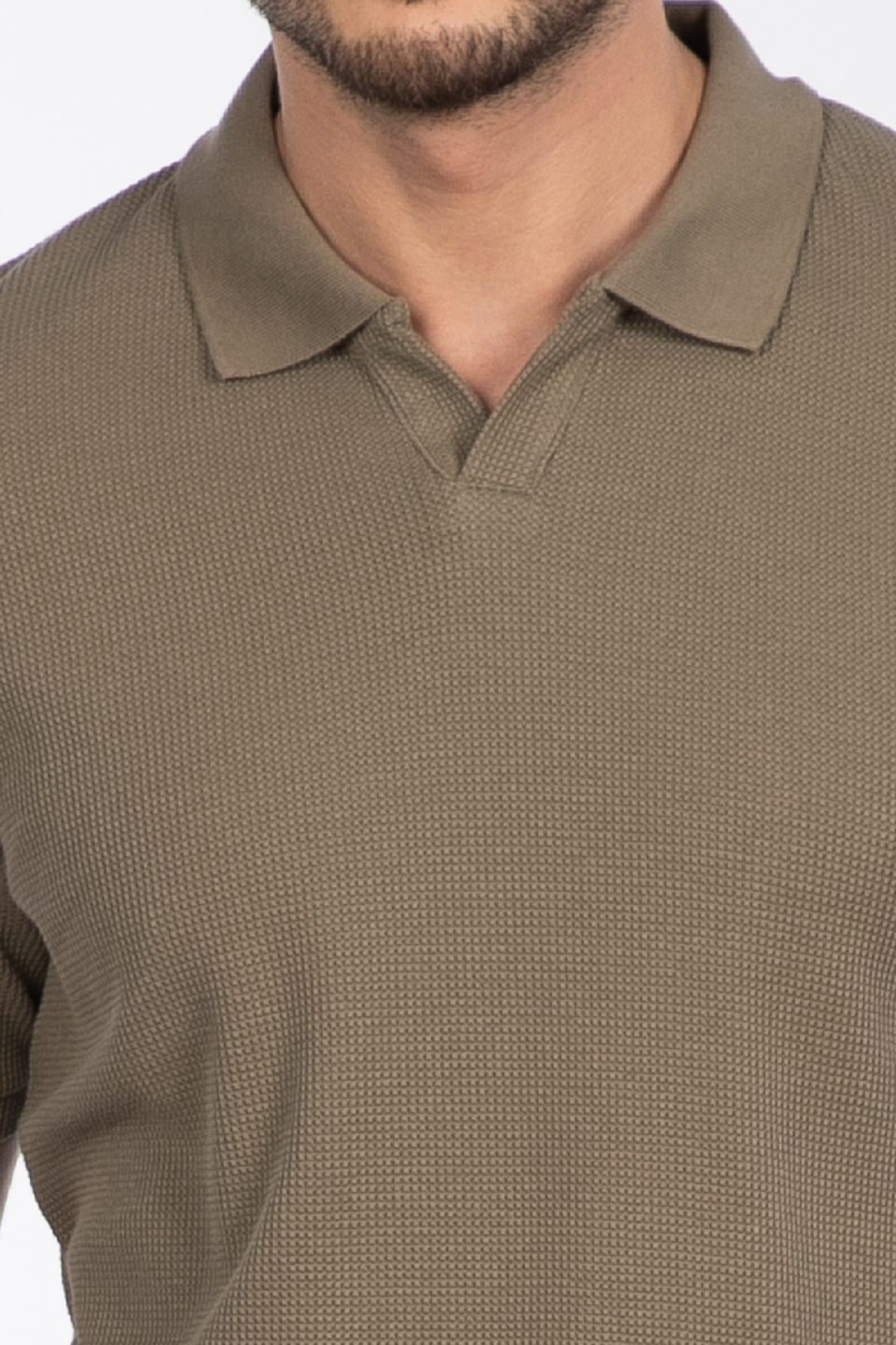 Waffle yakalı t-shirt-2645 V.Yeşil