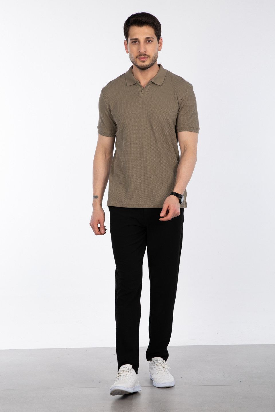 Waffle yakalı t-shirt-2645 V.Yeşil