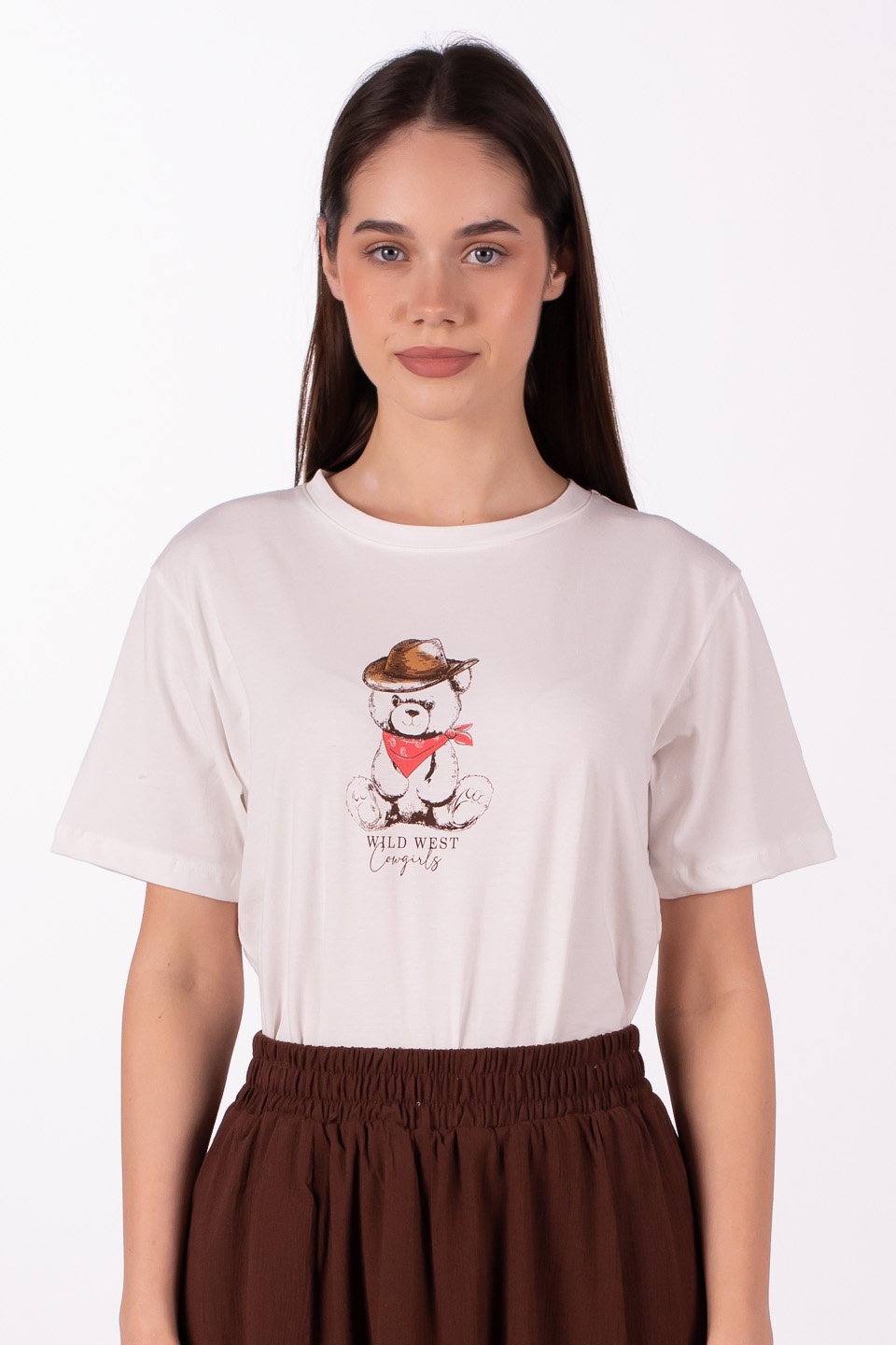 Wıld west ayı baskılı t-shirt-2512 Beyaz