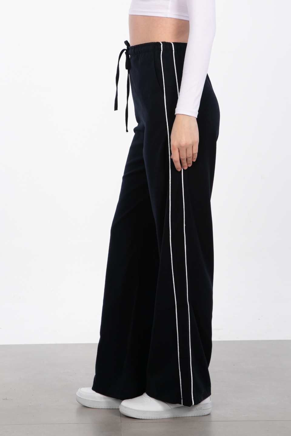 Yanı biyeli  beli lastikli pantolon-6851 Lacivert