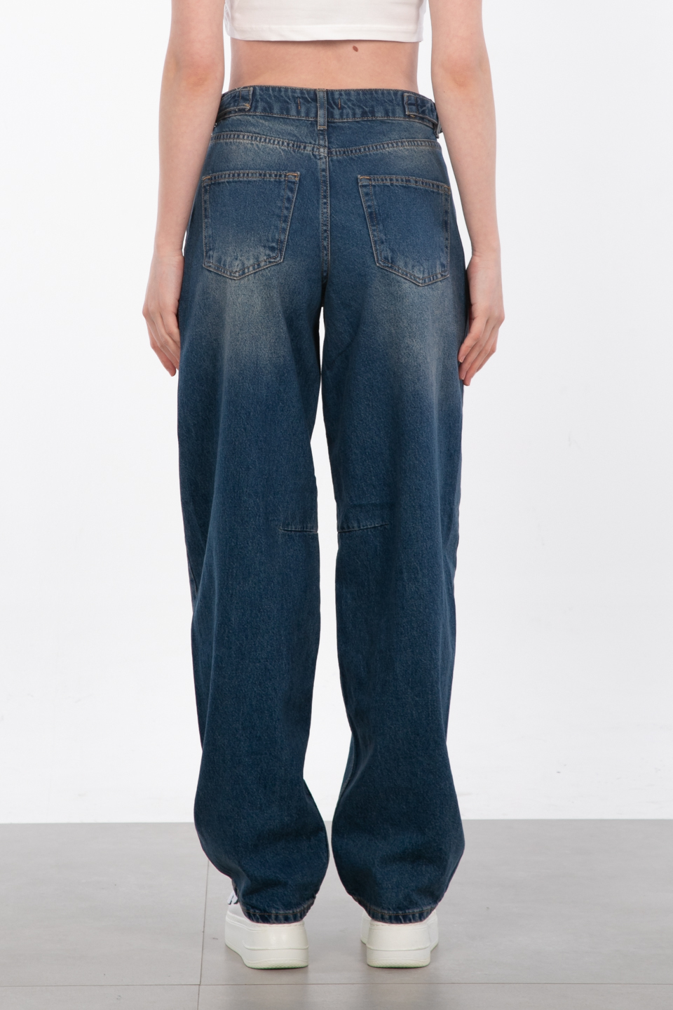 Yanları tokalı baggy jean pantolon-25-1003 Kahve Tint