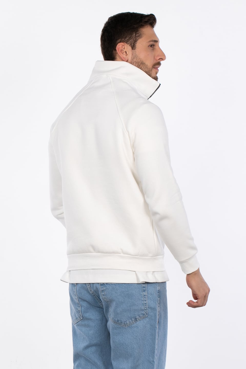 Yarım fermuarlı dik yaka sweat-5759 Ekru