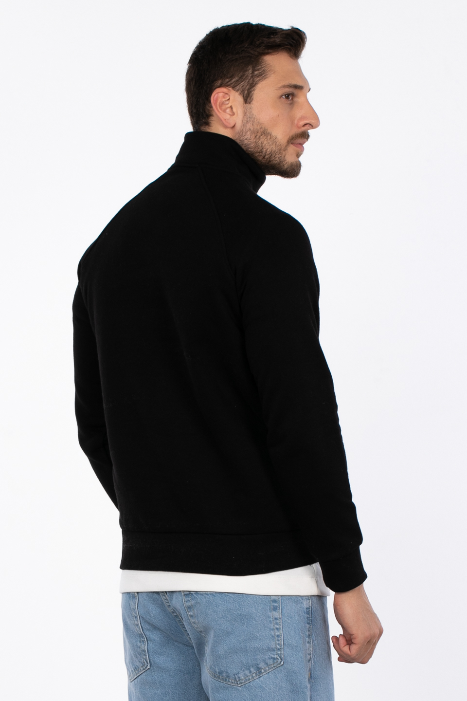 Yarım fermuarlı dik yaka sweat-5759 Siyah