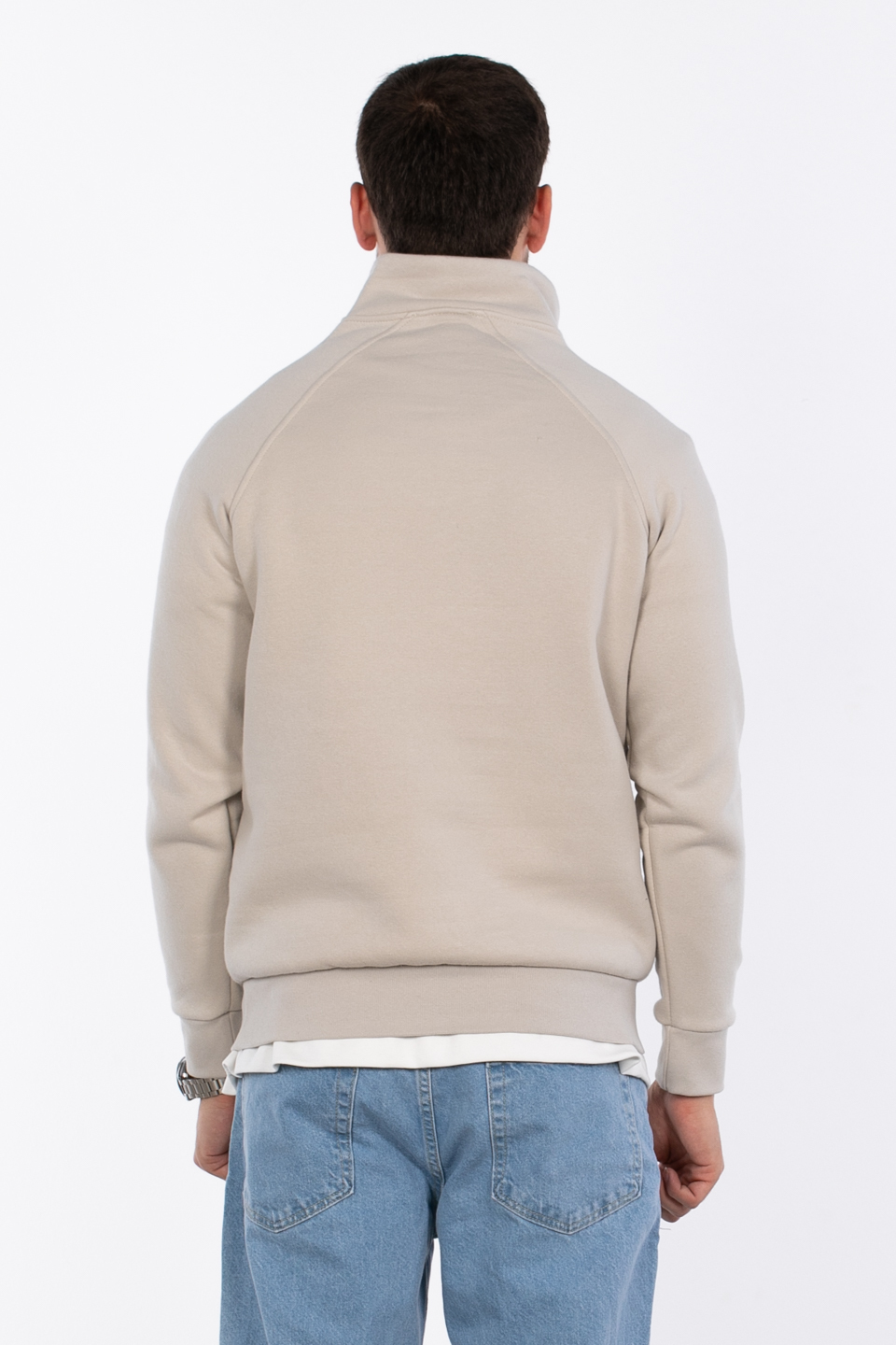Yarım fermuarlı dik yaka sweat-5759 Taş