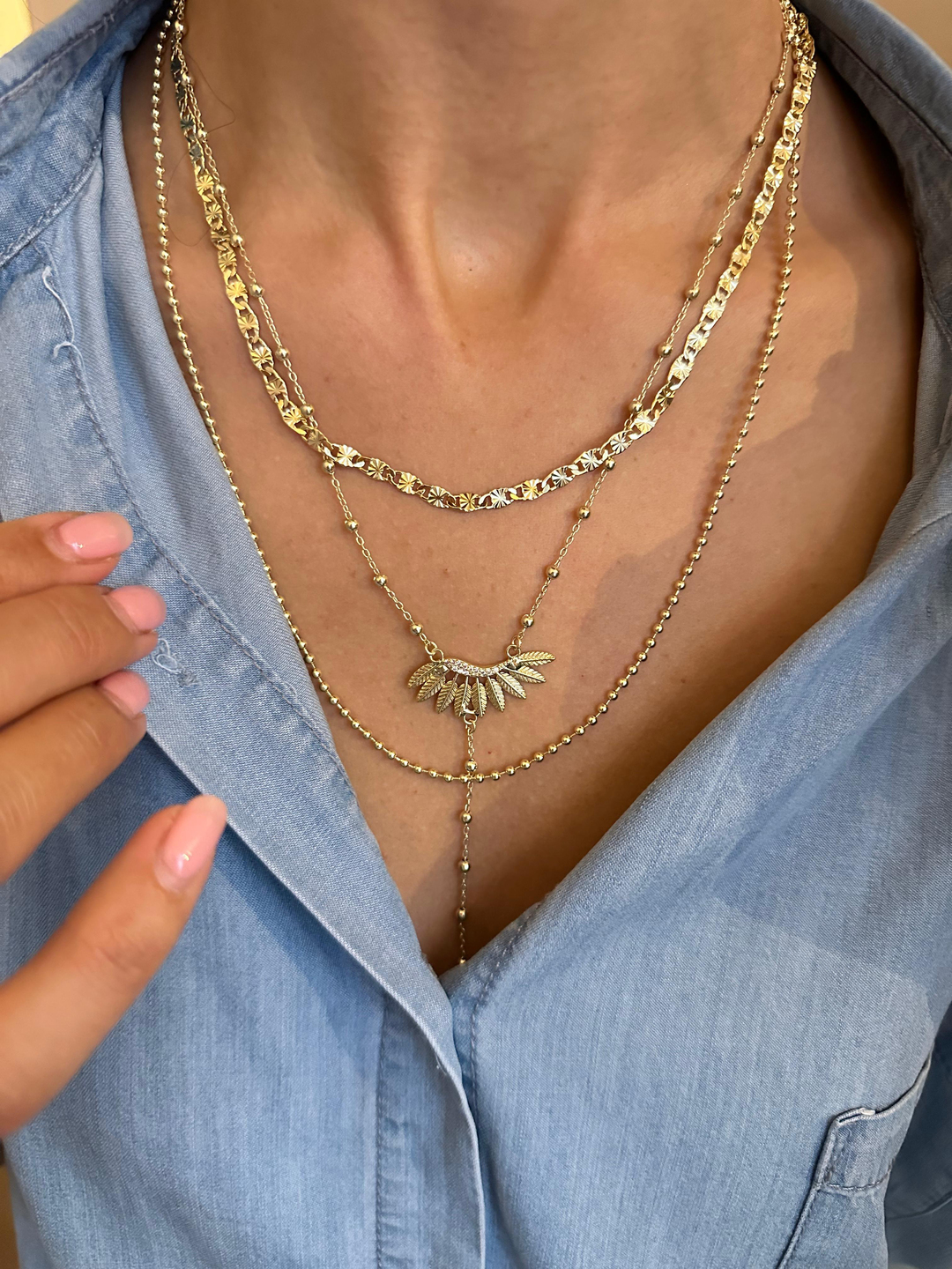 Altın Kaplama Topçuklu Tüy Model Y Kolye Gold