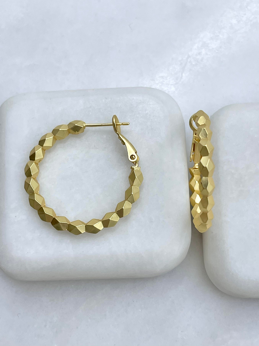 Altın Kaplama Petek Model Mat Halka Küpe Gold