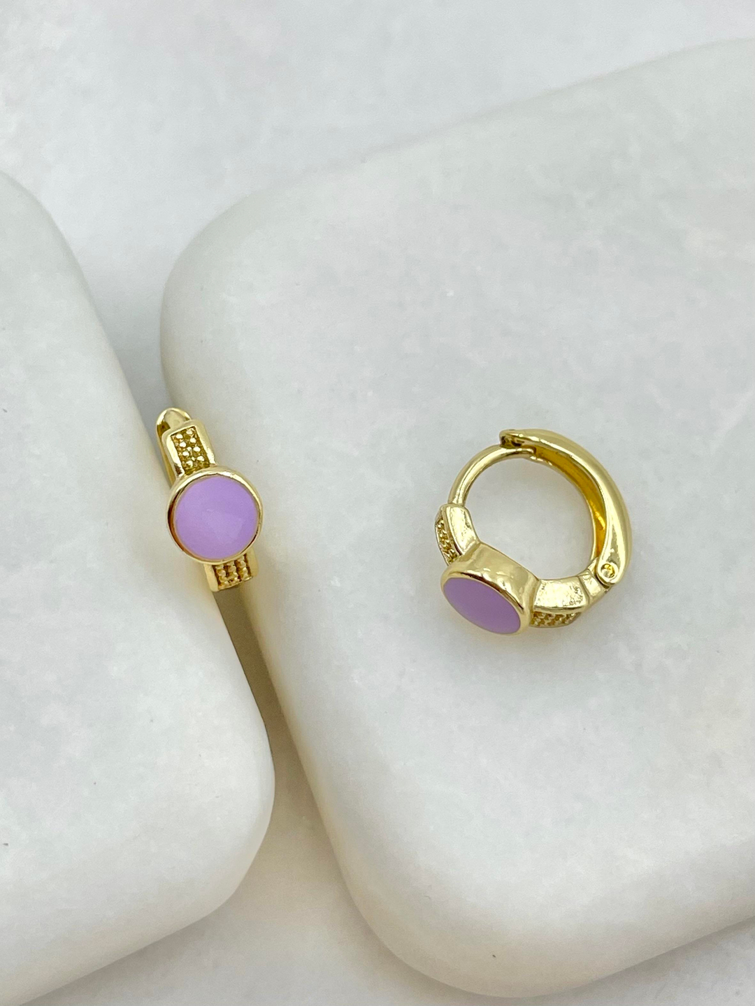 Özel Seri Lila Mineli Daire Halka Küpe Gold