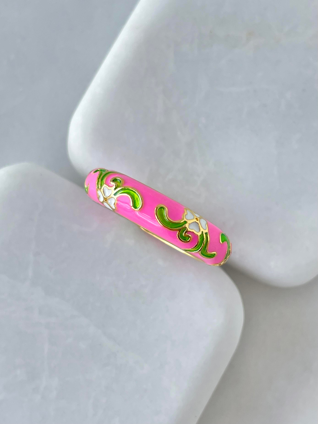 Altın Kaplama Renkli Mineli Çiçek Model Yüzük Pembe