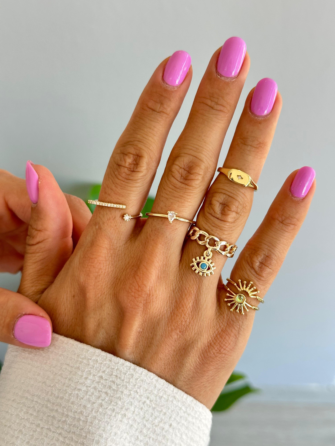 Altın Kaplama Minimal Gömme Taşlı Serçe Parmak Yüzüğü Gold