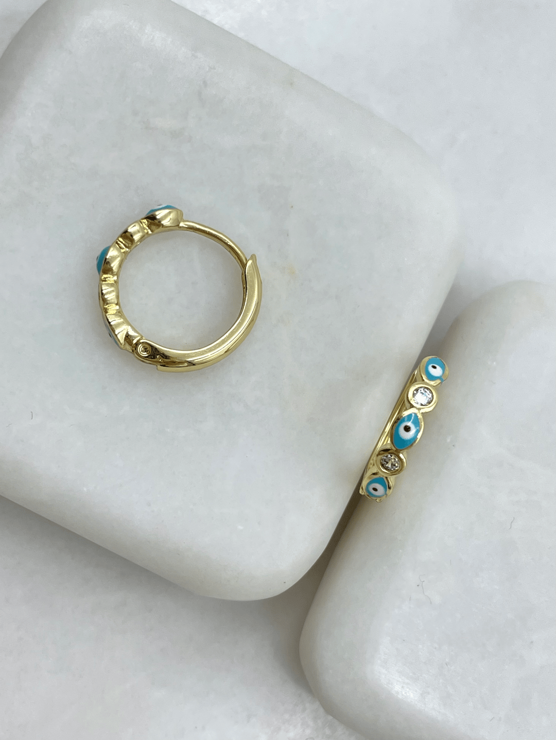 Özel Seri Göz ve Kristal Taşlı Halka Küpe Gold