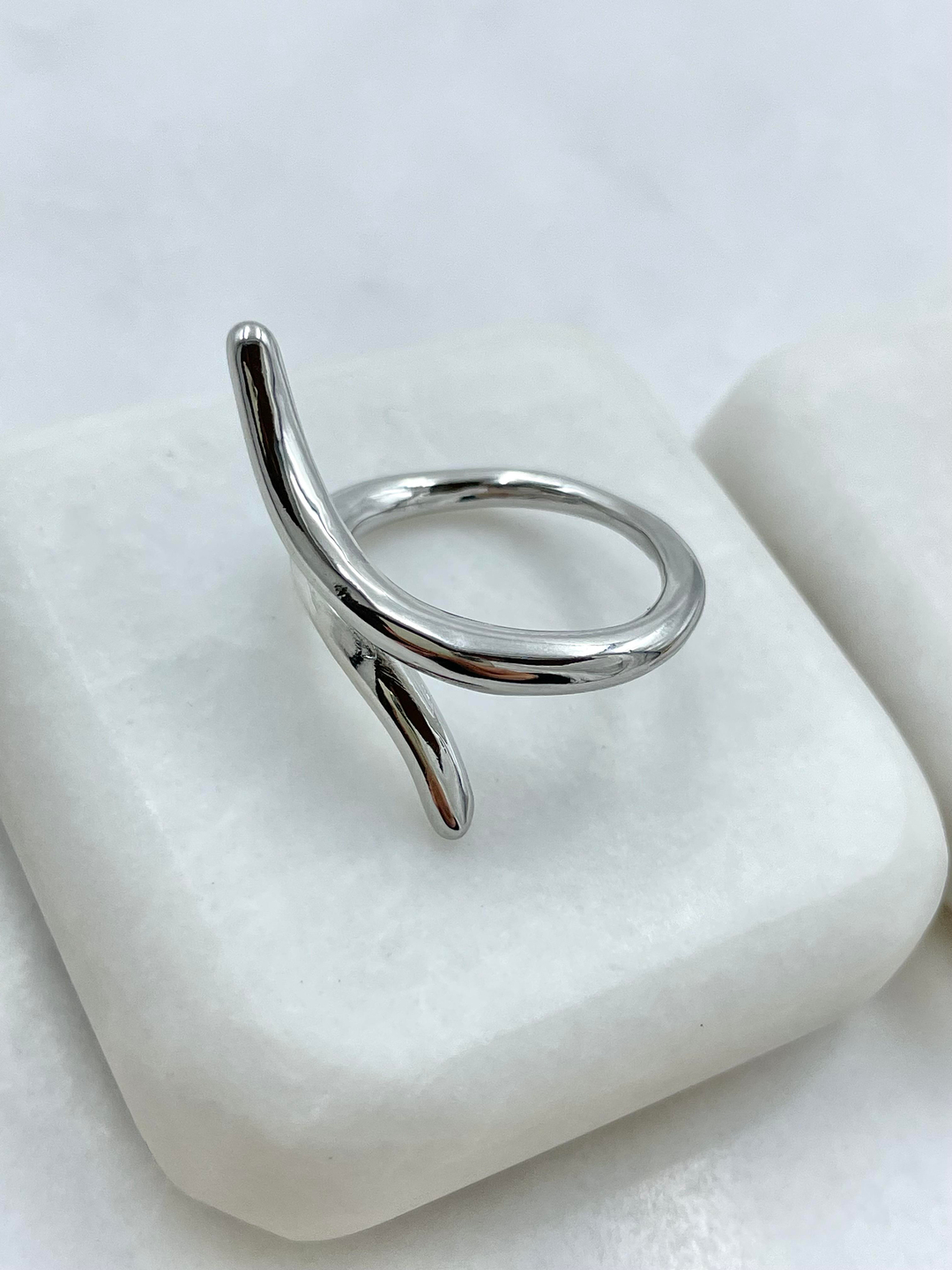 Altın Kaplama Bombeli İkili Sütun Yüzük Gümüş